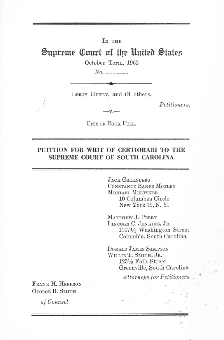 Henry v. City of Rock Hill Petition for Writ of Certiorari to the Supreme Court of South Carolina preview