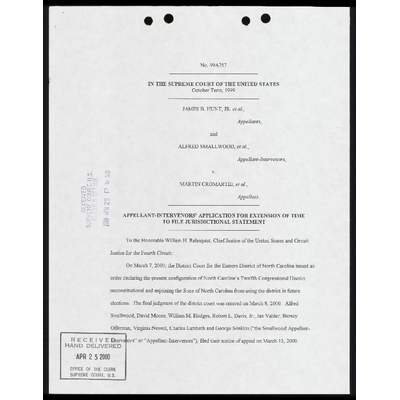 Appellant-Intervenors Application for Extension of Time to File Jurisdictional Statement; Appendix to Application for Extension preview
