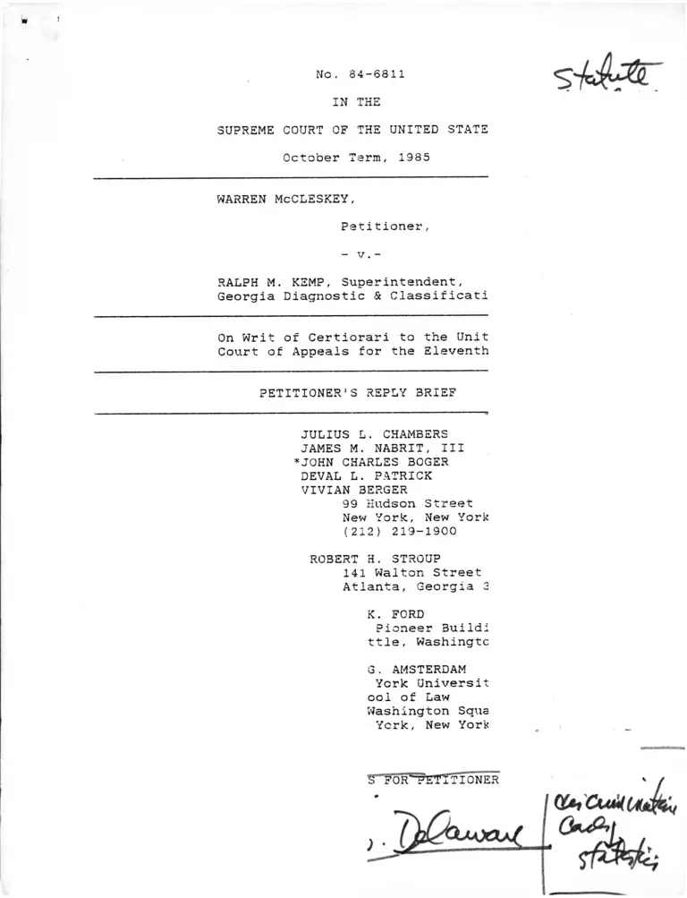 McCleskey v. Kemp Petitioners Reply Brief preview