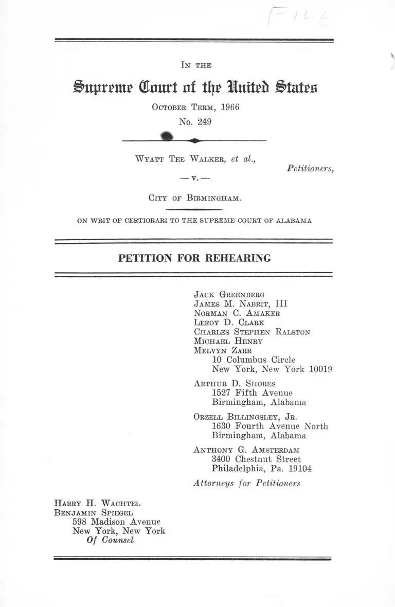 Walker v. City of Birmingham Petition for Rehearing preview