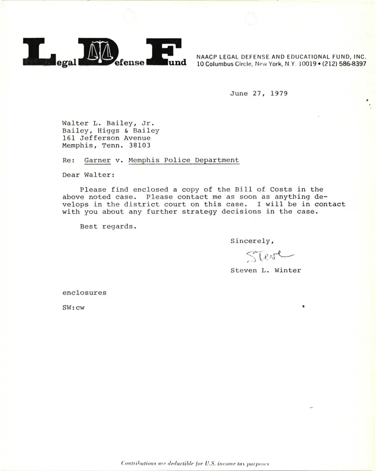 Correspondence from Winter to Bailey Re: Appellant's Bill of Costs preview