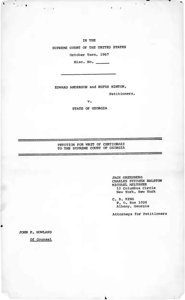 Anderson v. Georgia Petition for Writ of Certiorari to the Supreme Court of Georgia preview