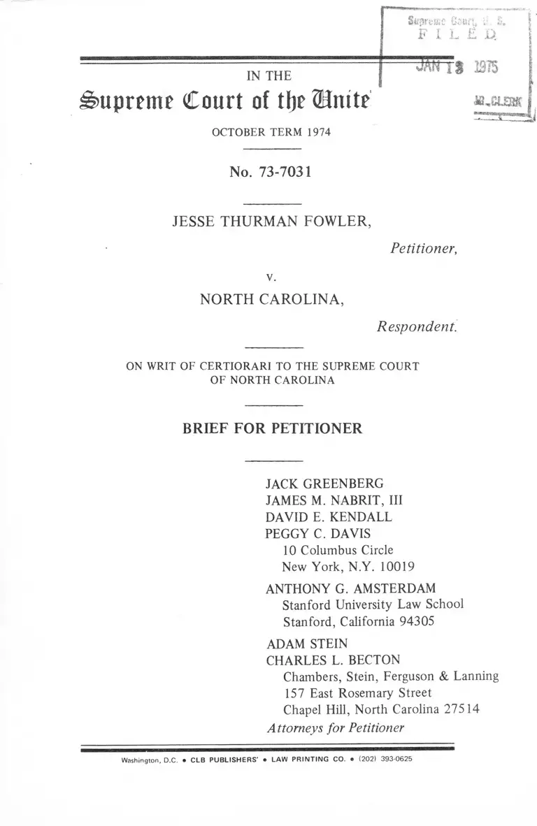 Fowler v. North Carolina Brief for Petitioner preview