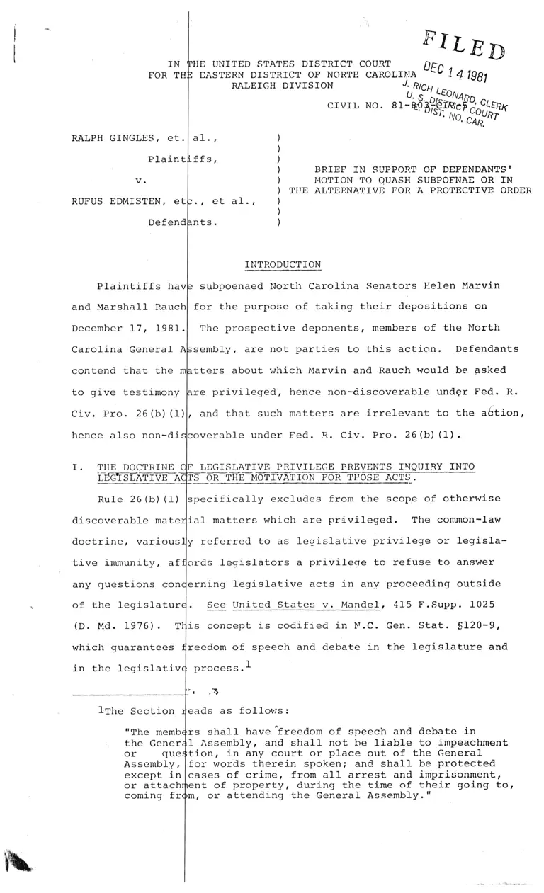 Brief in Support of Defendants' Motion to Quash Subpoenae ; Plaintiffs' Response to Defendants' Motion to Quash Subpoenae preview