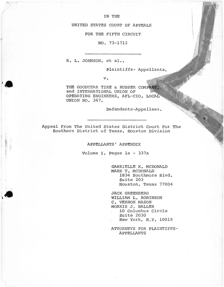 Johnson v. The Goodyear Tire & Rubber Company Appendix Vol I preview