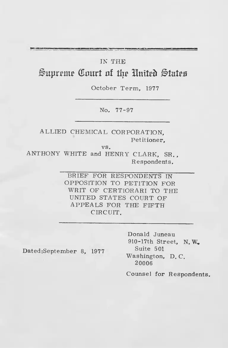 Allied Chemical Corporation v. White Brief for Respondents in Opposition to Petition for Writ of Certiorari preview