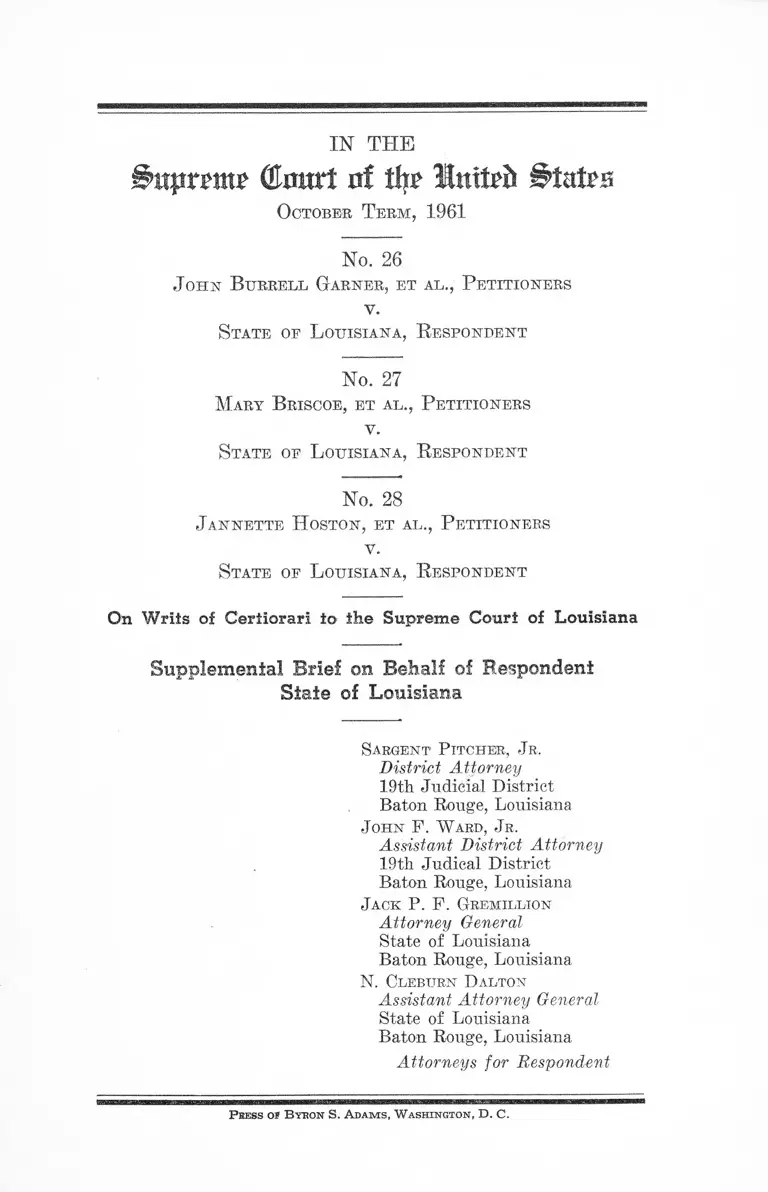 Garner v. Louisiana Supplemental Brief on Behalf of Respondent preview