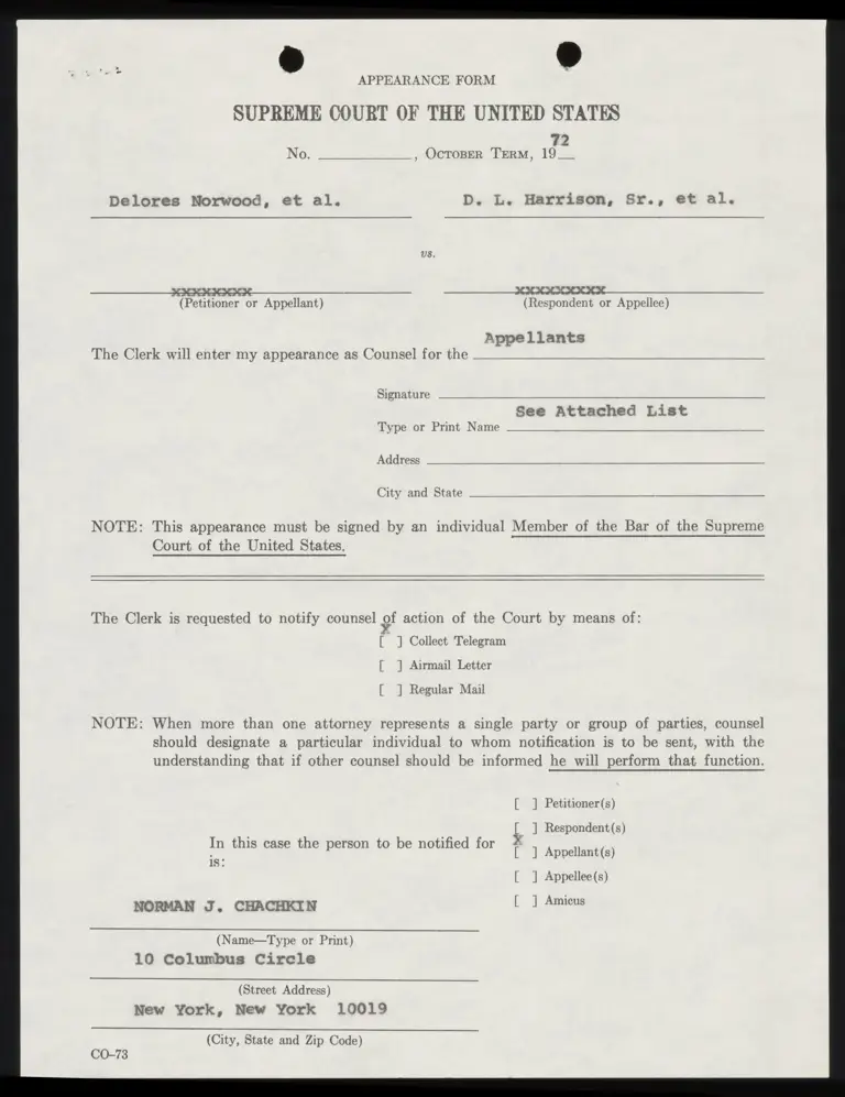 Appellants' Appearance Form preview