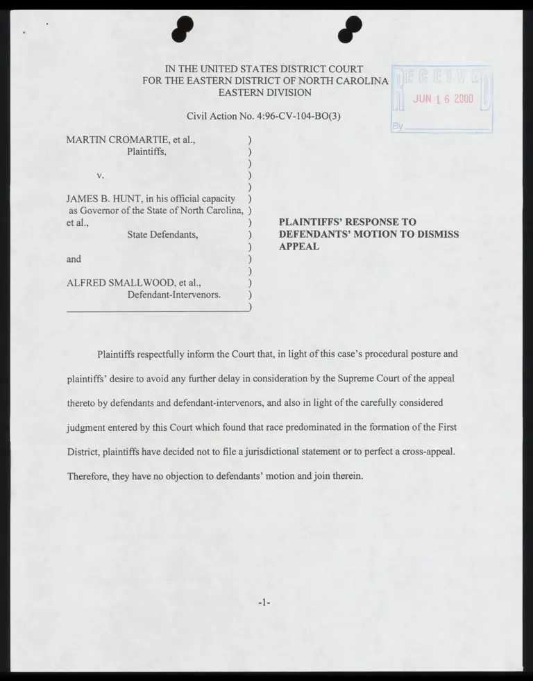 Plaintiffs' Response to Defendants' Motion to Dismiss Appeal preview