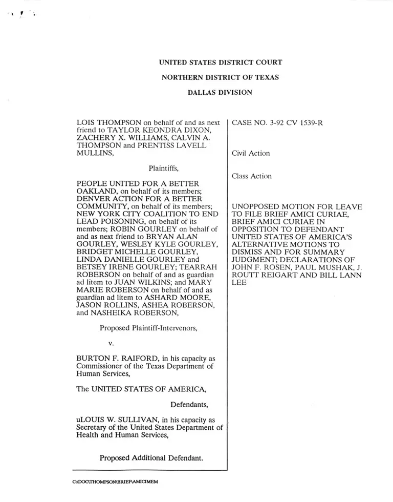 Thompson v. Raiford Unopposed Motion for Leave to File Brief and Brief Amici Curiae in Opposition to Defendant's Alternative Motions to Dismiss and For Summary Judgment with Declarations preview
