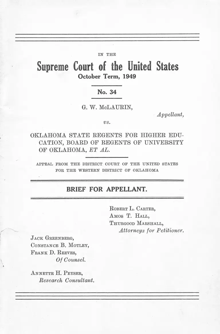 McLaurin v. Oklahoma State Regents for Higher Education Brief for Appellant preview