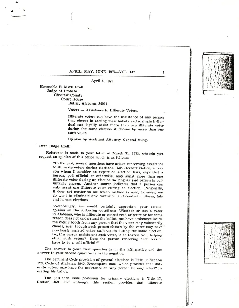 Correspondence from Baxley to Ezell preview