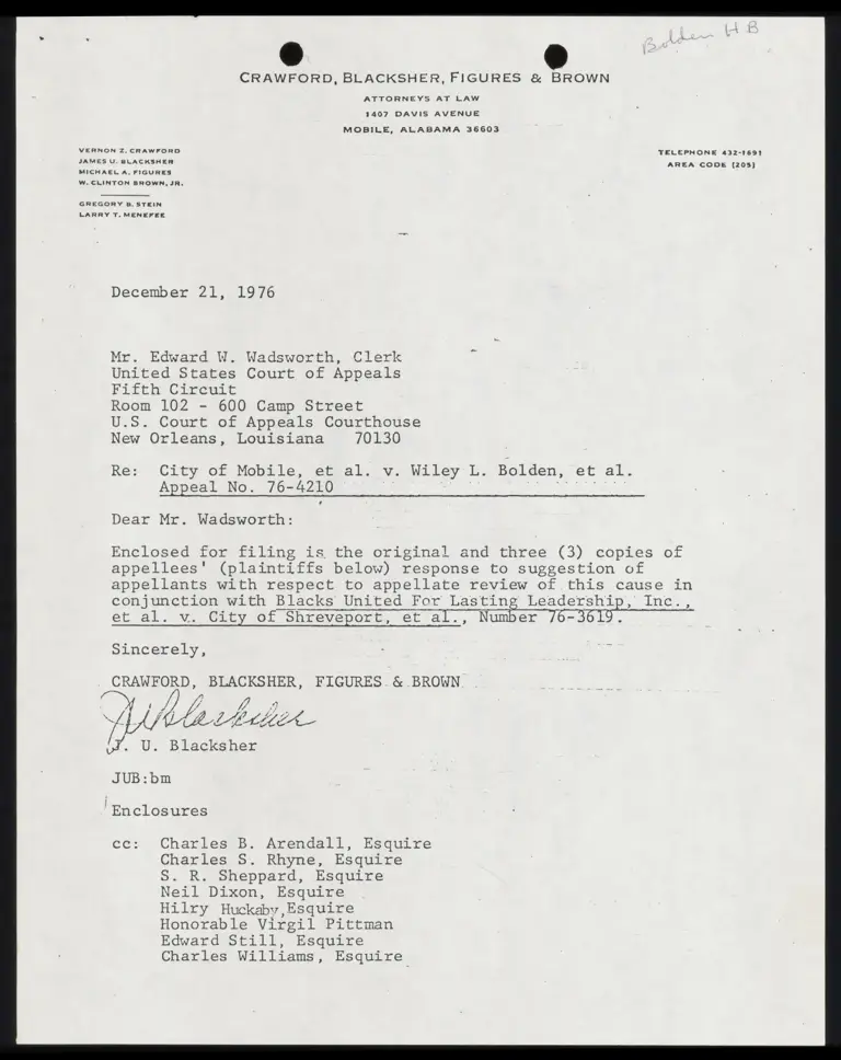 Appellees' Response to Suggestion of Appellants RE: Review of Cause in Conjunction with Blacks United v. Shreveport preview