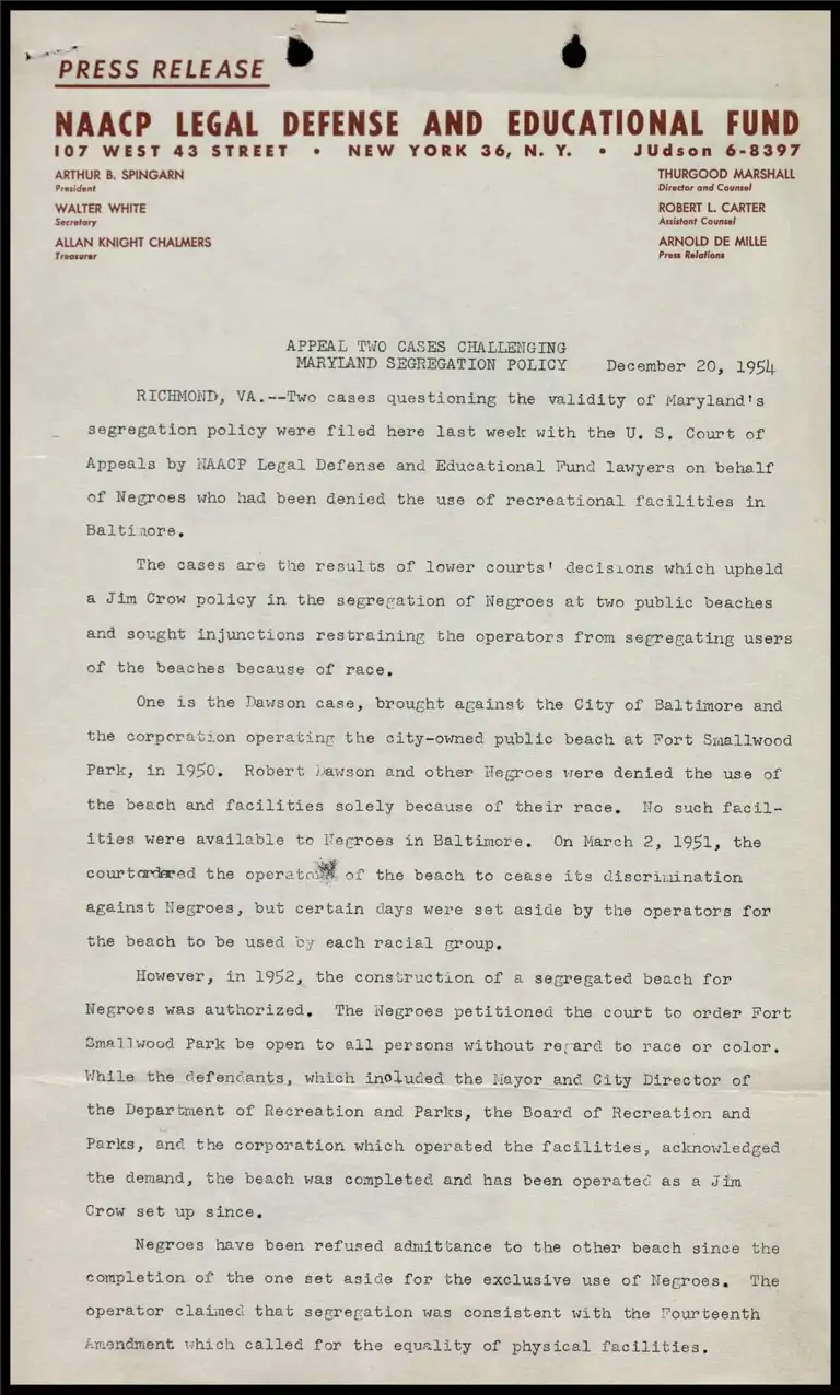 Appeal Two Cases Challenging Maryland Segregation Policy preview