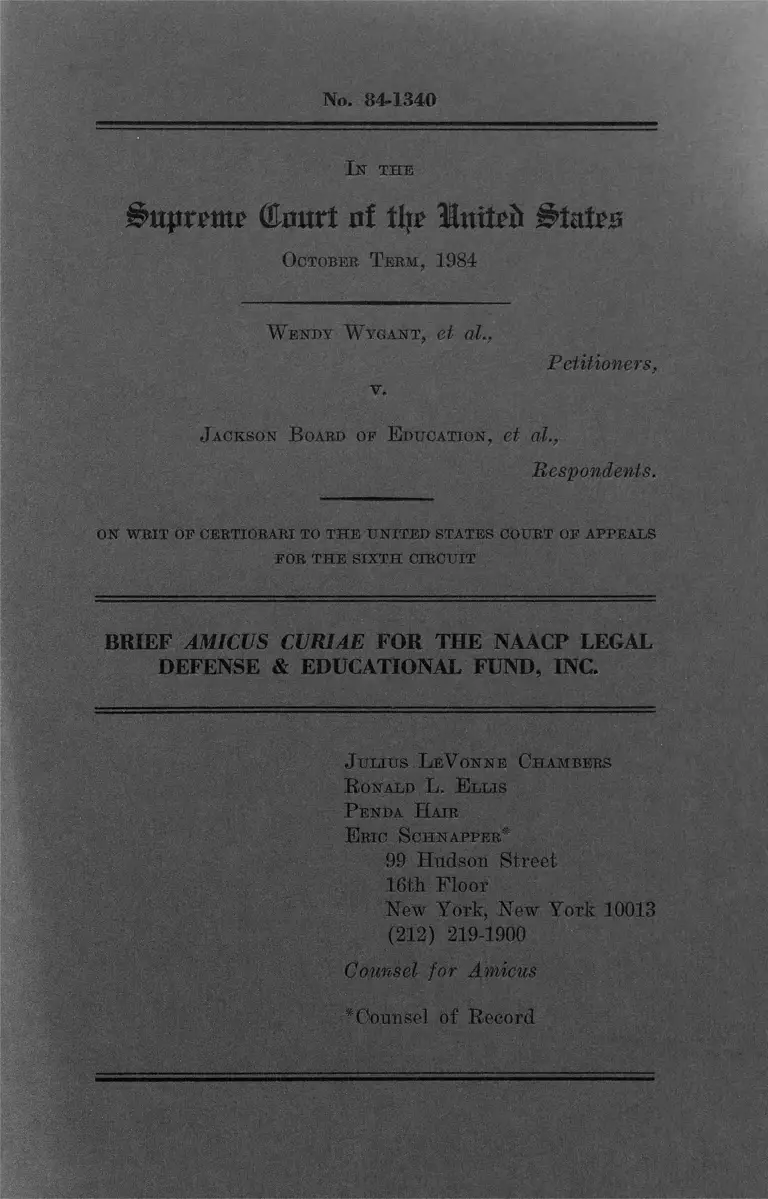 Wygant v. Jackson Board of Education Brief Amicus Curiae preview