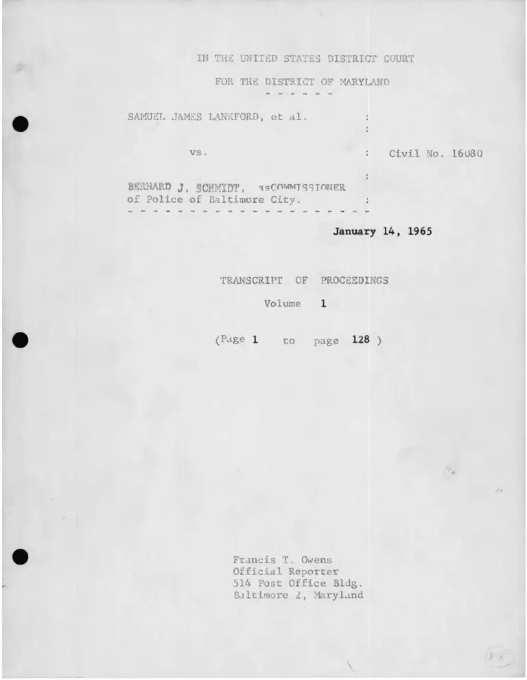 Lankford v. Schmidt Transcript of Proceedings Vol. 1 preview