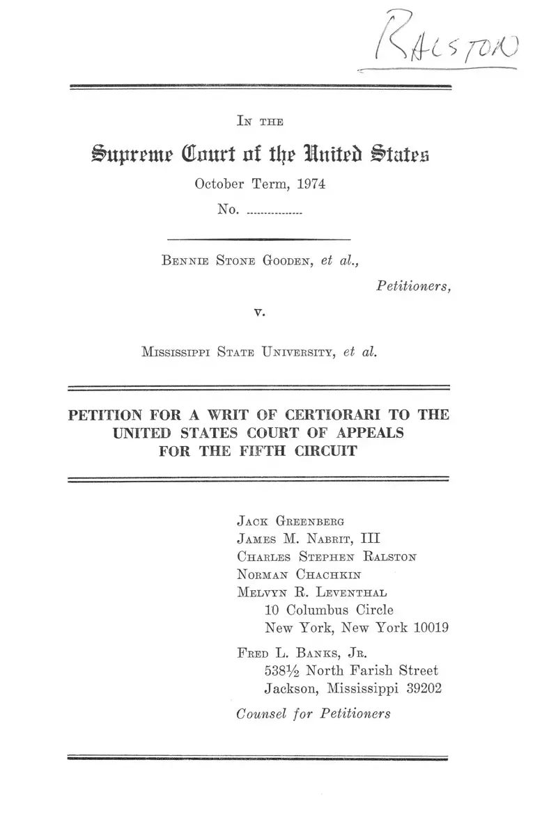 Gooden v. Mississippi State University Petition for a Writ of Certiorari to the United States Court of Appeals for the Fifth Circuit preview