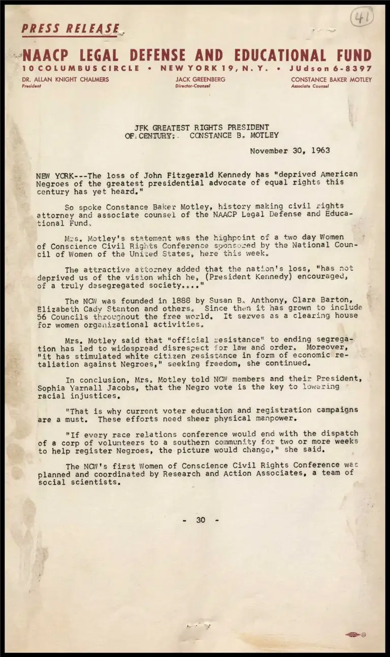 JFK Greatest Rights President of Century by Constance B. Motley preview