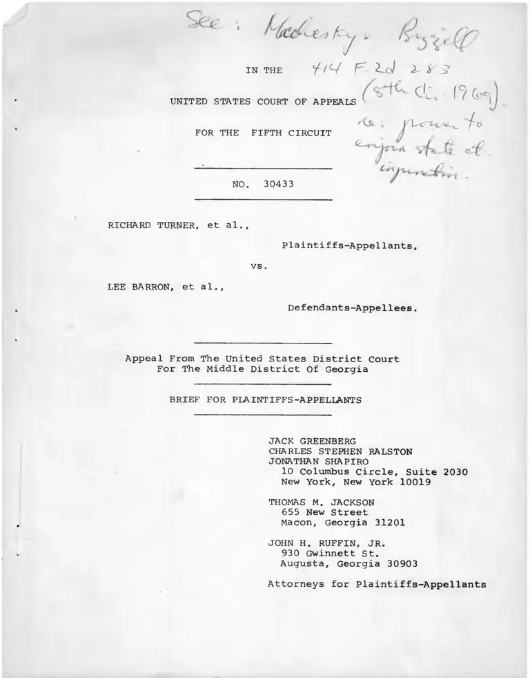 Turner v. Barron Brief for Plaintiffs-Appellants preview