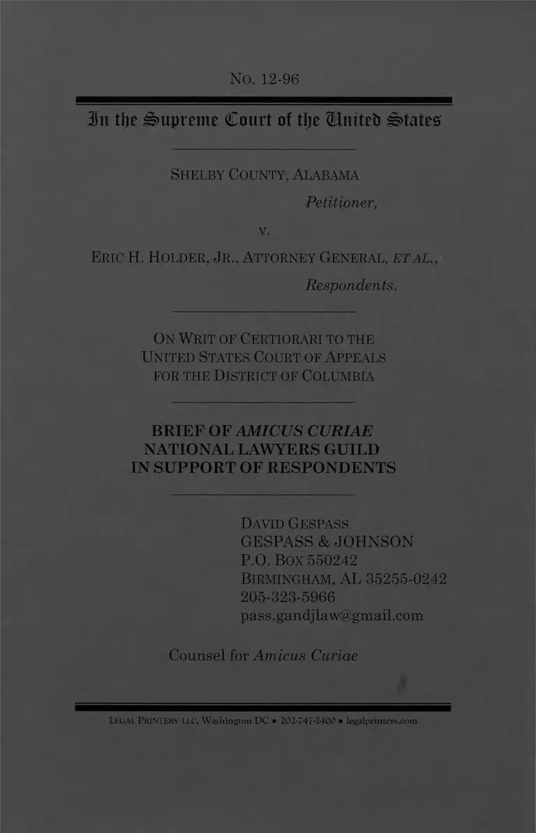 Shelby County v. Holder Brief Amici Curiae preview