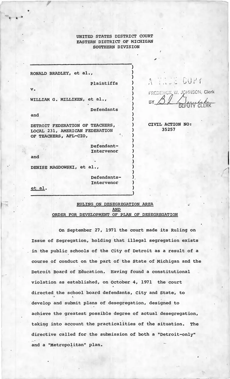 Ruling on Desegregation Area and Order for Development of Desegregation Plan; Findings of Fact and Conclusions of Law in Support of Ruling on Desegregation Plan preview