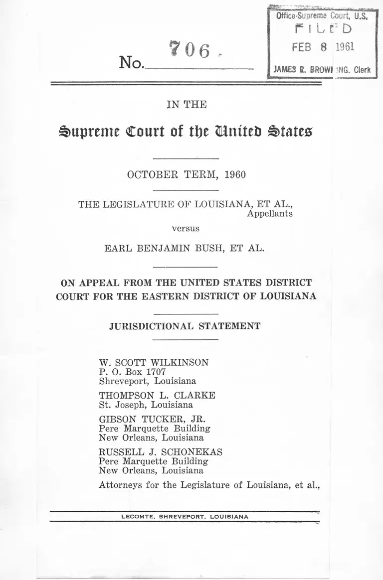 The Legislature of Louisiana v. Earl Benjamin Bush Jurisdictional Statement preview