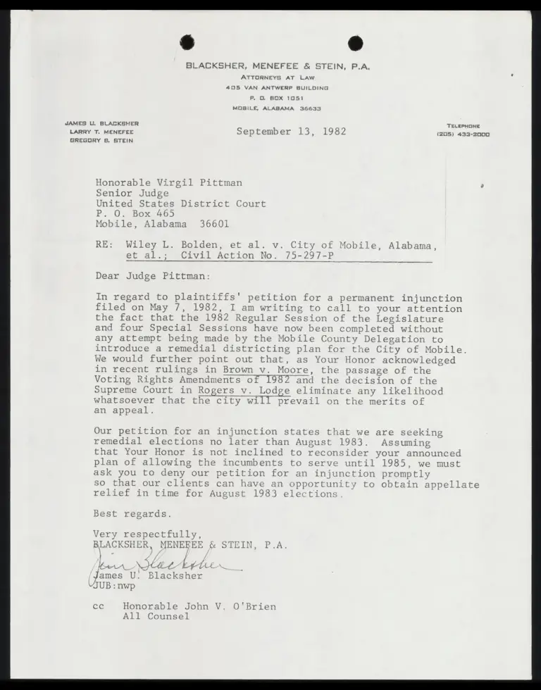 Correspondence from Blacksher to Pittman preview