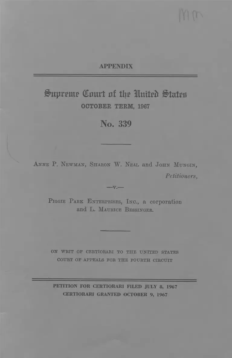 Newman v. Piggie Park Enterprises Appendix preview