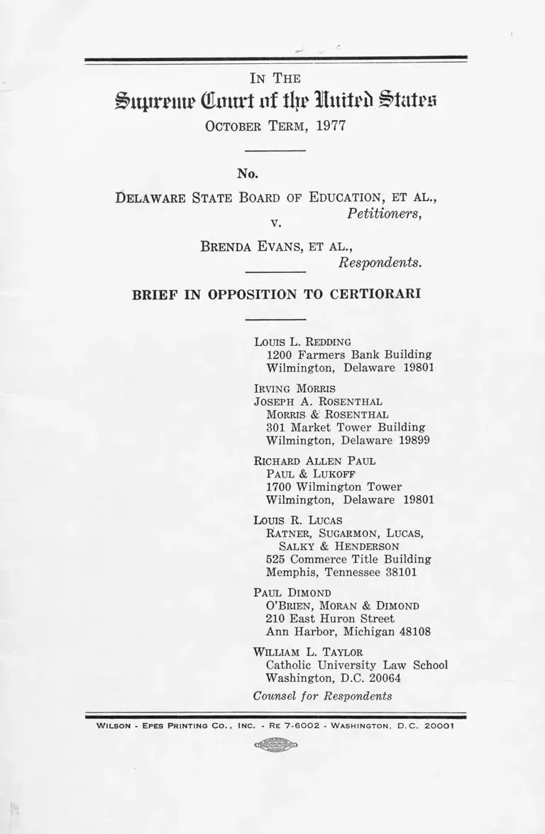 Delaware State Board of Education v. Evans Brief in Opposition to Certiorari preview