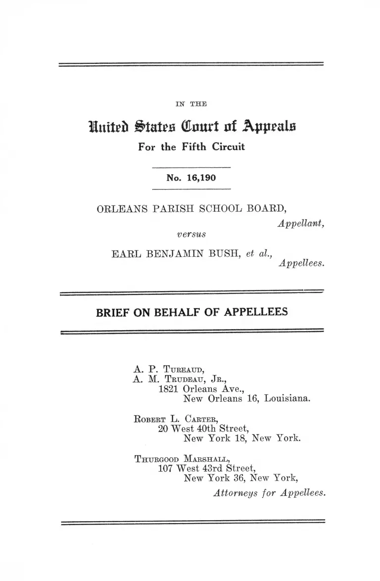 Orleans Parish School Board v. Bush Brief on Behalf of Appellees preview