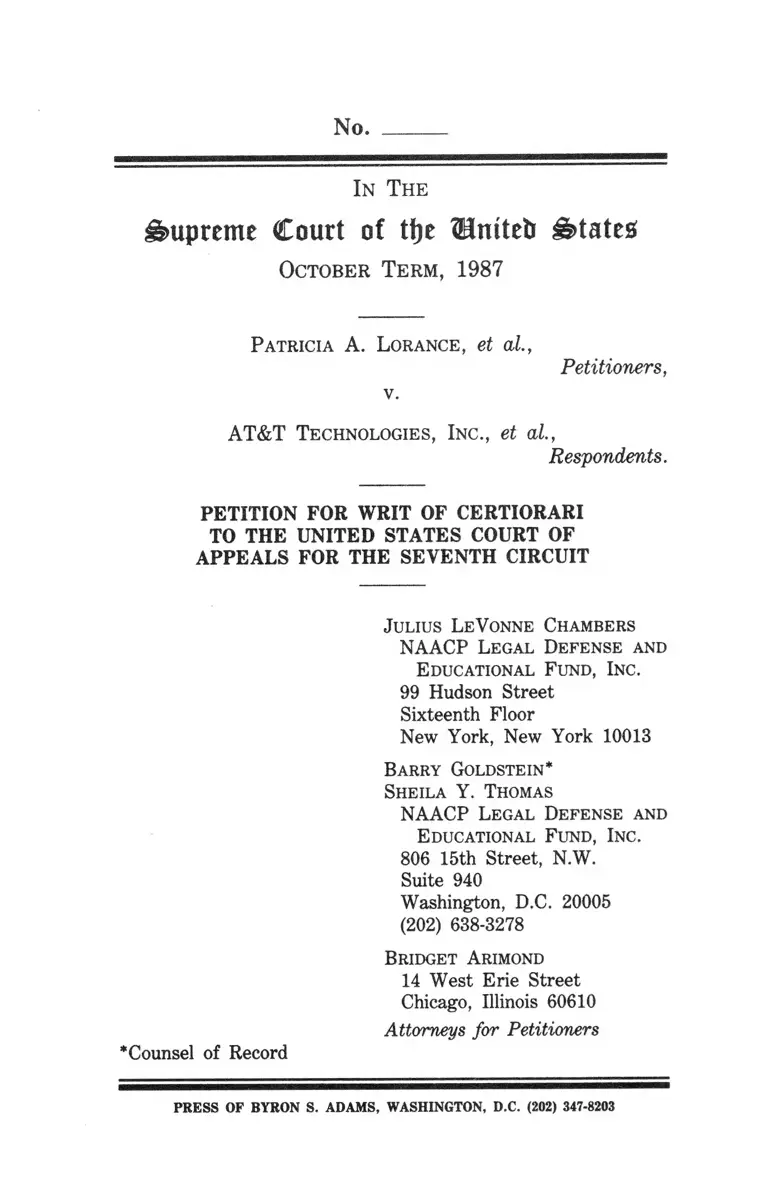 Lorance v. AT&T Technologies, Inc. Petition for Writ of Certiorari preview
