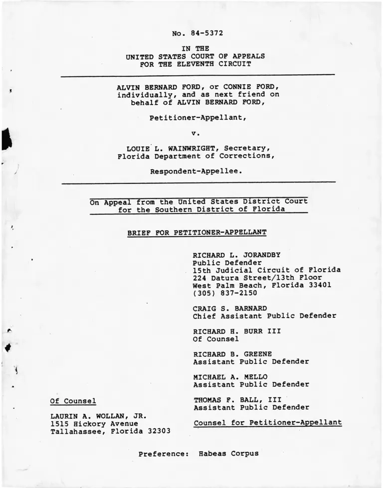 Ford v. Wainwright Brief for Petitioner-Appellant preview