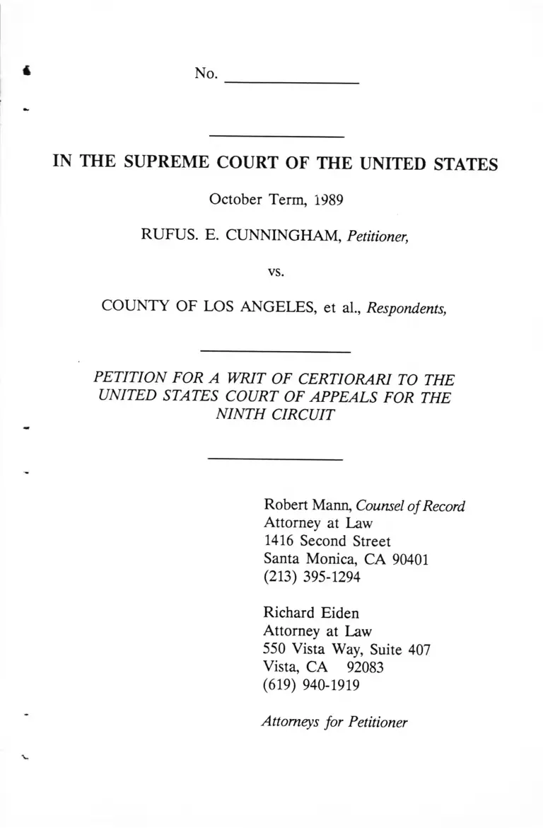 Cunningham v. Los Angeles County Petition for a Writ of Certiorari to the US Court of Appeals for the Ninth Circuit preview
