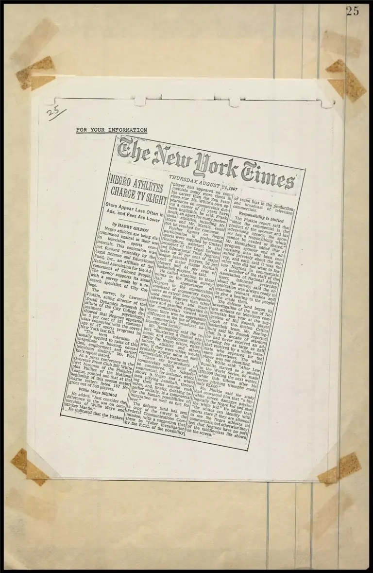 Negro Athletes Charge TV Slight News Clipping (New York Times) preview