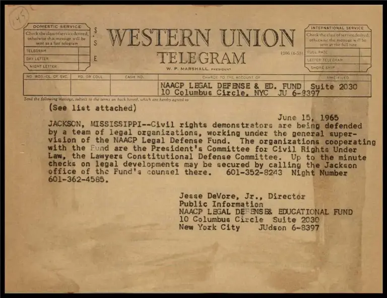 LDF Leads Defense of Civil Rights Workers in Miss. (Telegram) preview
