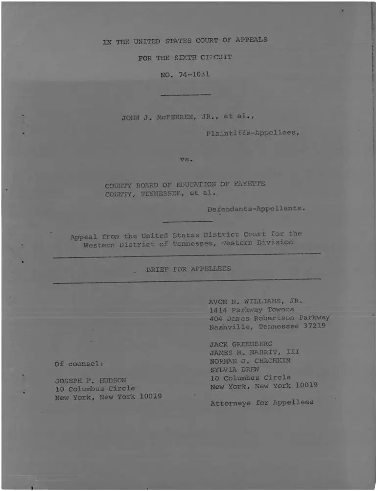 McFerren, Jr. v. County Board of Education of Fayette County, Tennessee Brief for Appellants preview