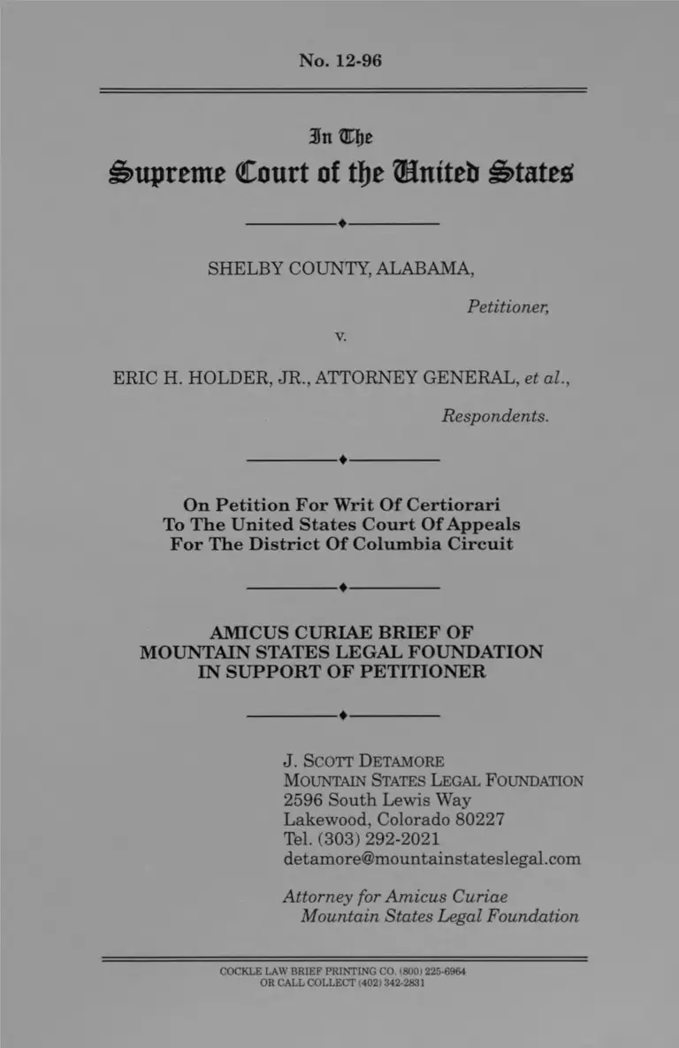 Shelby County v. Holder Brief Amicus Curiae preview