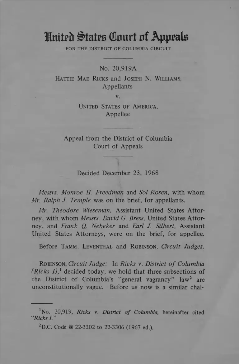 Ricks v United States of America Appeal preview
