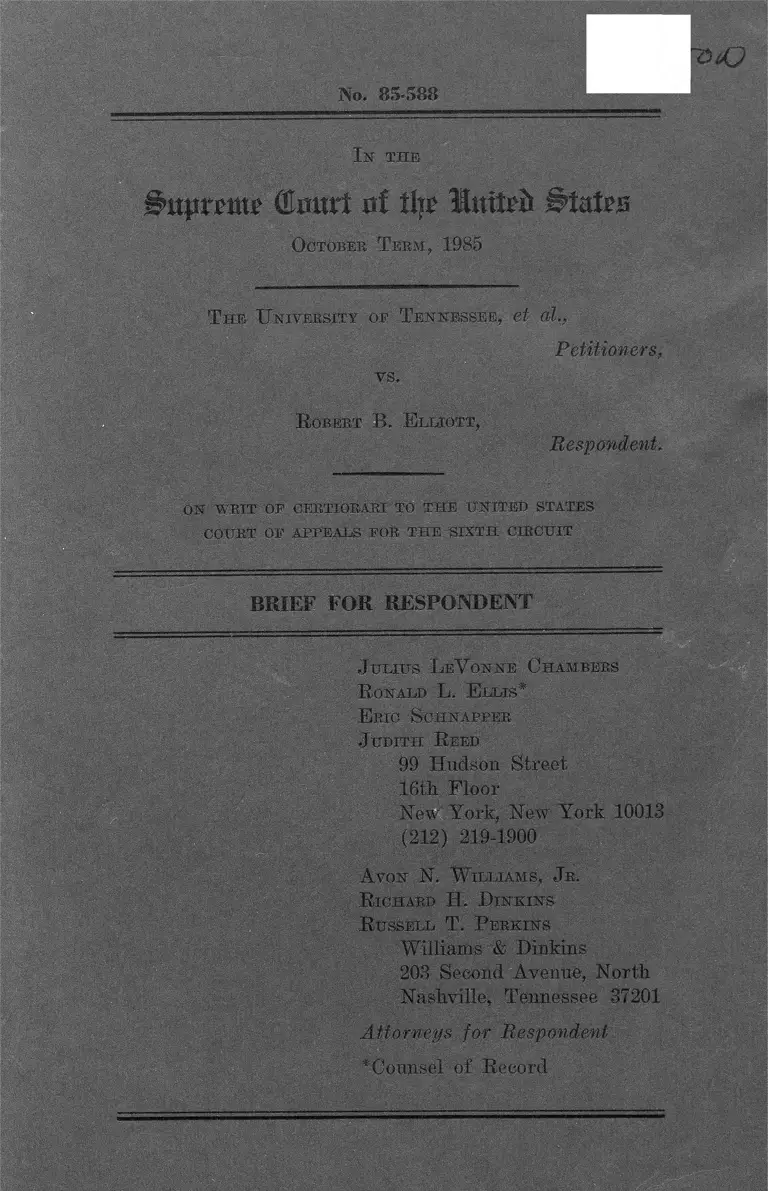 University of Tennessee v. Elliot Brief for Respondent preview