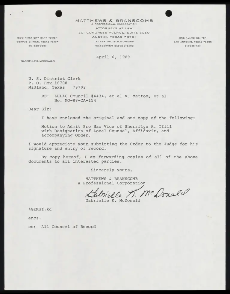 Motion to Admit Pro Hac Vice; McDonald Consent to Designation; Affidavit of Ifill; Order granting Motion to Admit Pro Hac Vice preview