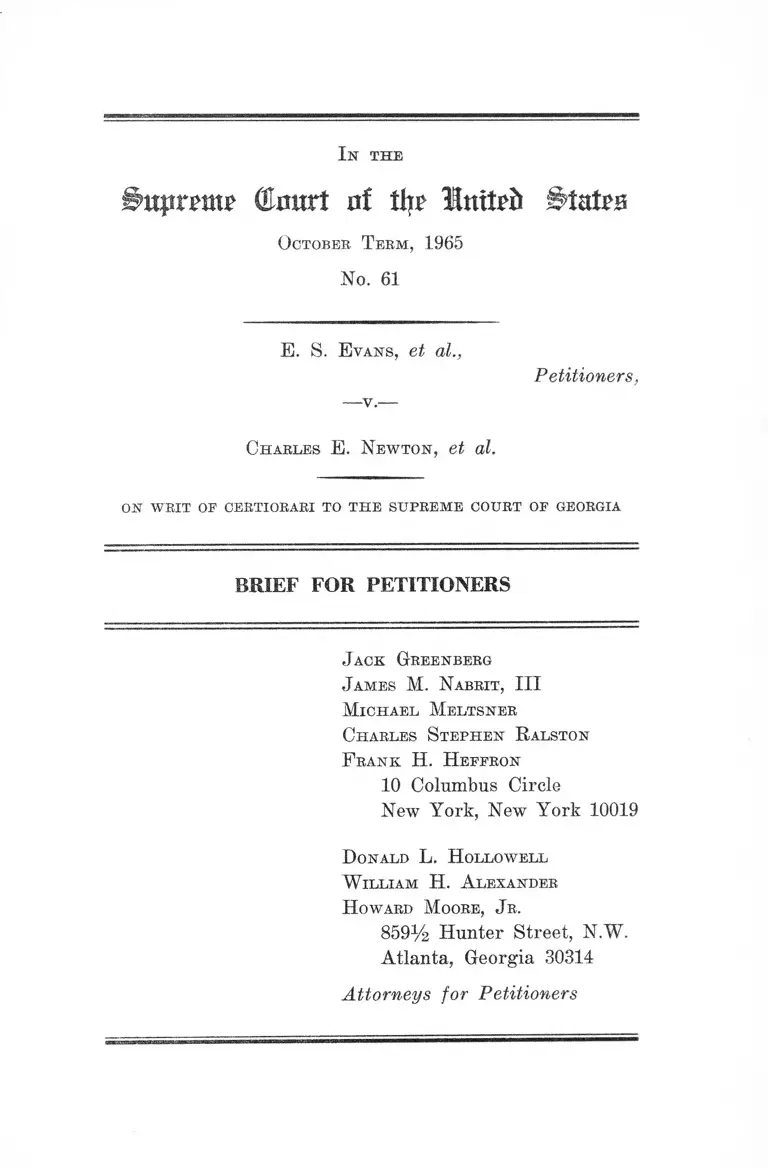 Evans v. Newton Brief for Petitioners preview