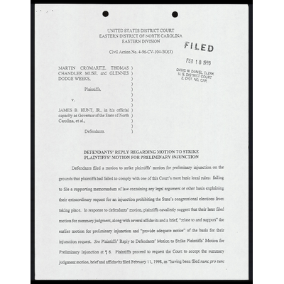 Defendants’ Reply Regarding Motion to Strike Plaintiffs’ Motion for Preliminary Injunction preview
