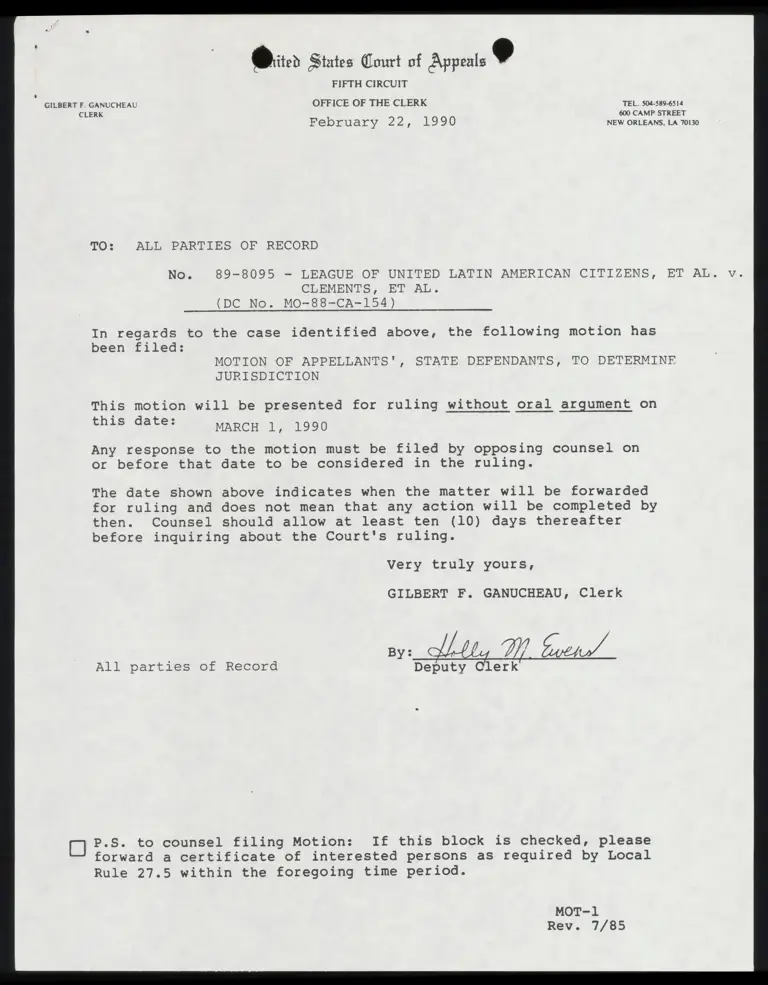 Correspondence from Clerk to All Parties Re: Filing Motion of Appellants' and Motion of Attorney General preview