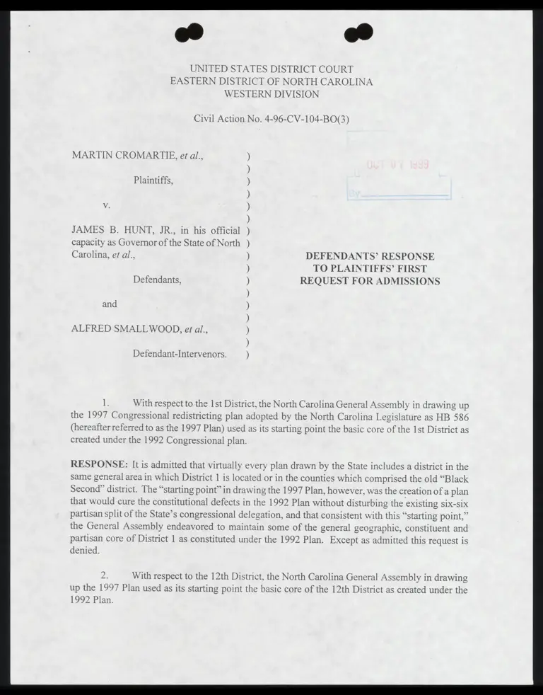 Defendants' Response to Plaintiffs' First Request for Admissions preview