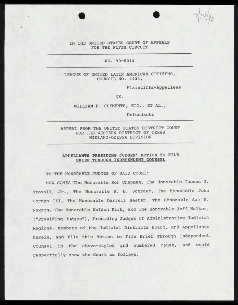 Appellants Presiding Judges' Motion to File Brief Through Independent Counsel preview