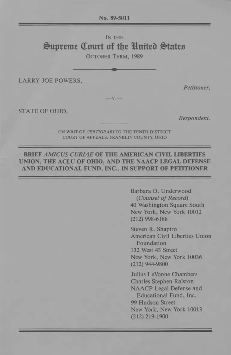 Powers v. Ohio Brief Amicus Curiae preview