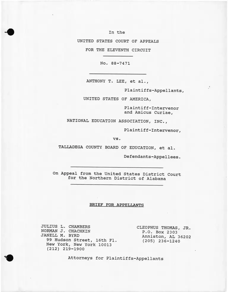 Lee v. Talladega County Board of Education Brief for Appellants preview