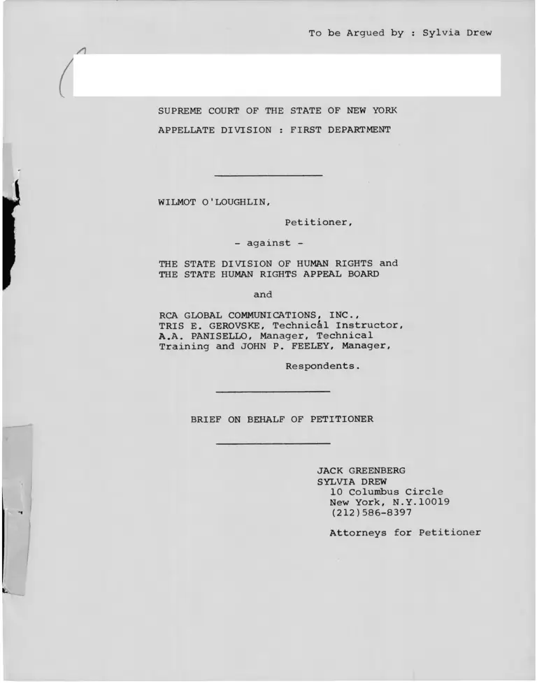 O'Loughlin v. State Division of Human Rights Brief on Behalf of Petitioner preview