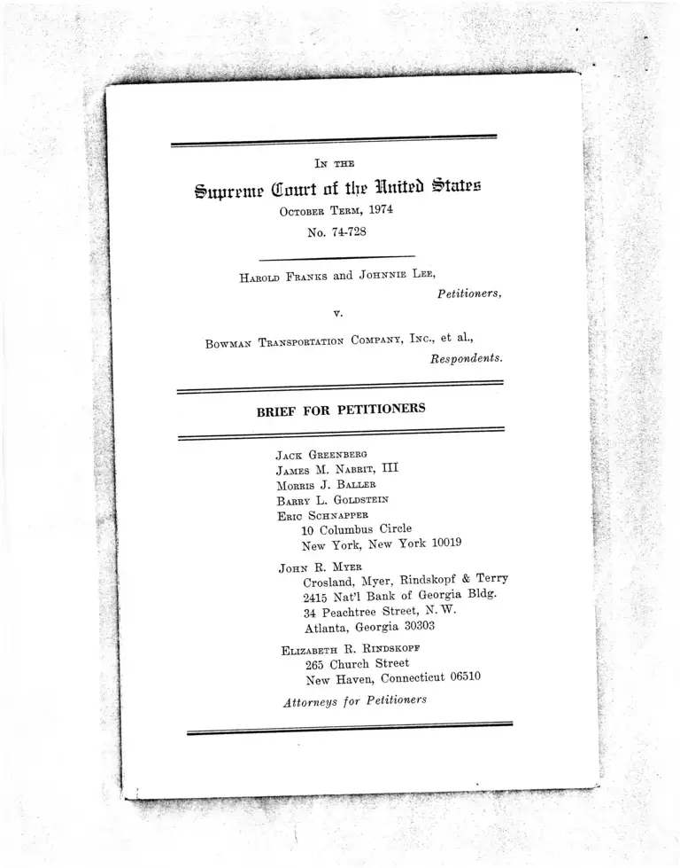 Franks v. Bowman Transportation Company Briefs for Petitioners preview