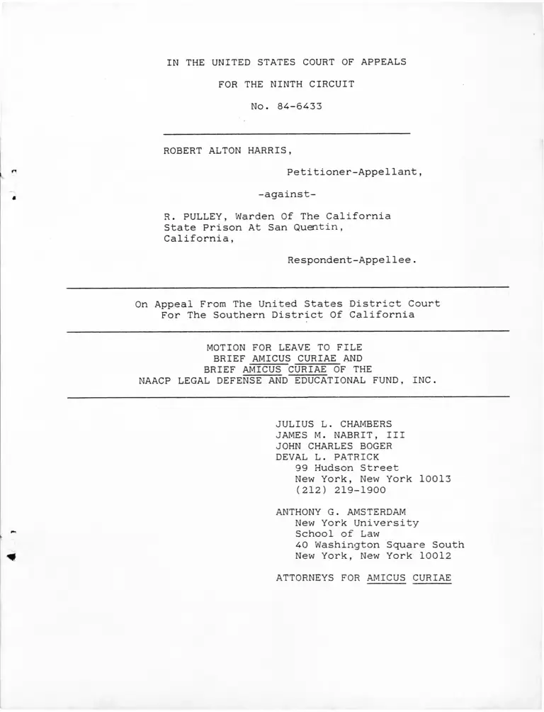 Harris v. Pulley Motion for Leave to File Brief Amicus Curiae and Brief Amicus Curiae preview